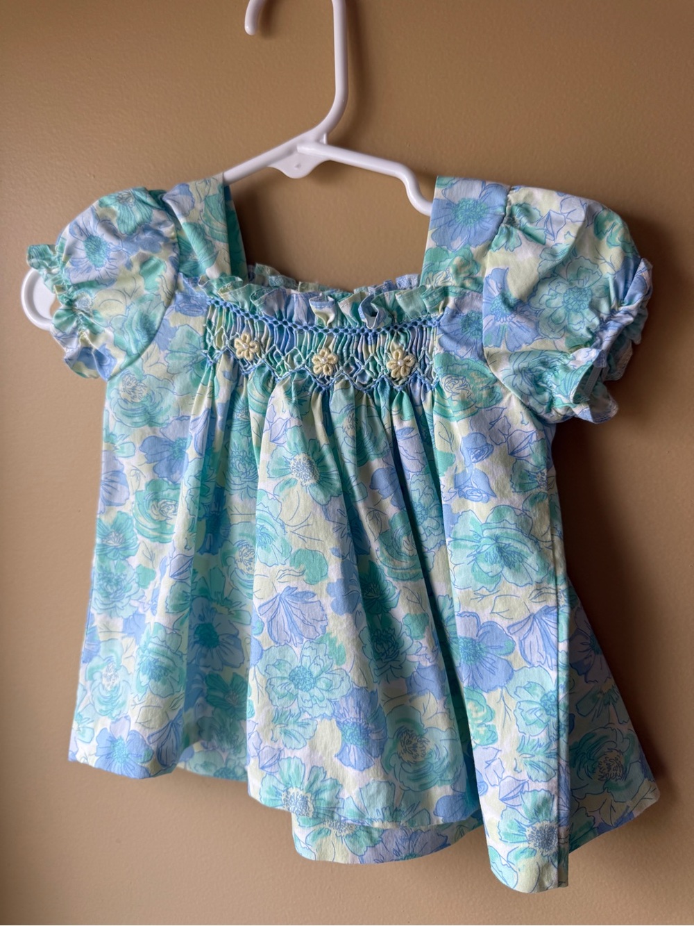 Les Petits Soleils Floral Smocked Dress | 3M | Vintage Style Baby Dress